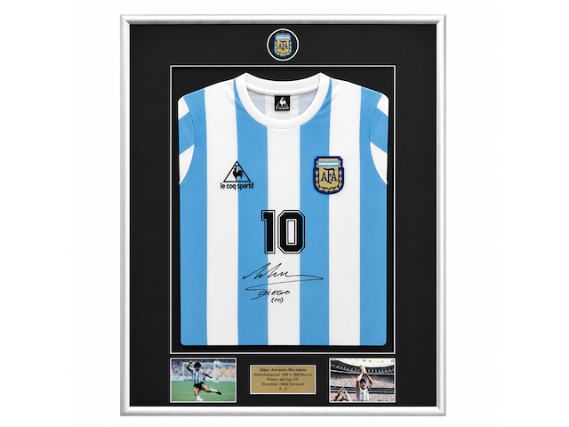 Gesigneerd voetbalshirt, diego maradona, le coq sportif, asociación del fútbol argentino - afbeelding 1 van  13