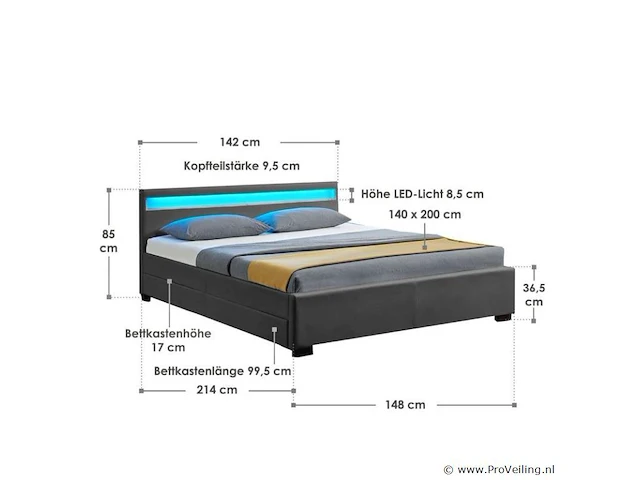 Gestoffeerd bed lyon 140 x 200 cm - afbeelding 7 van  7