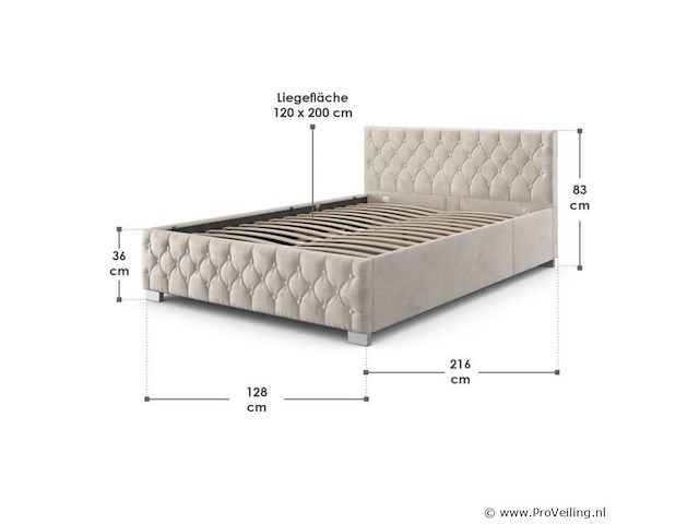 Gestoffeerd bed nizza - 120 x 200 cm - beige - led verlichting & bedlade - afbeelding 8 van  8