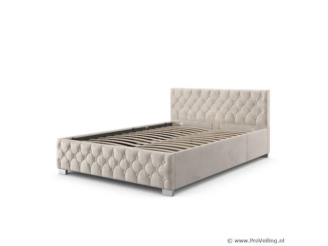 Gestoffeerd bed nizza - 120 x 200 cm - beige - led verlichting & bedlade - afbeelding 1 van  8