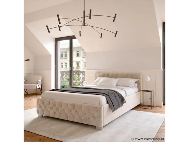 Gestoffeerd bed nizza - 120 x 200 cm - beige - led verlichting & bedlade - afbeelding 2 van  8