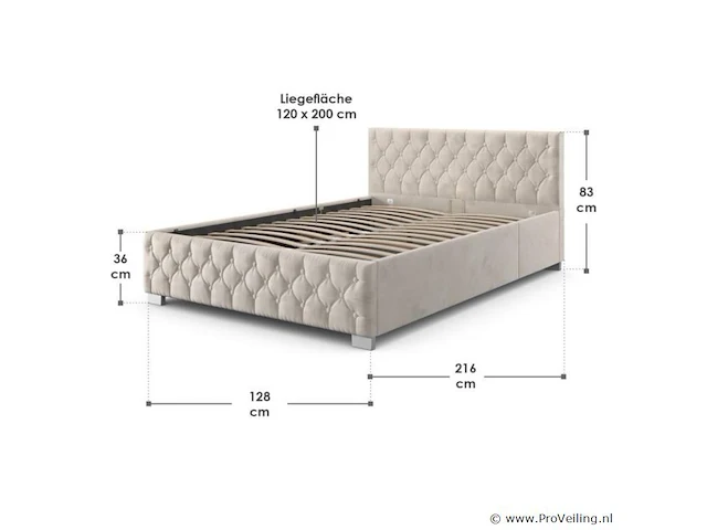 Gestoffeerd bed nizza - 120 x 200 cm - beige - led verlichting & bedlade - afbeelding 8 van  8