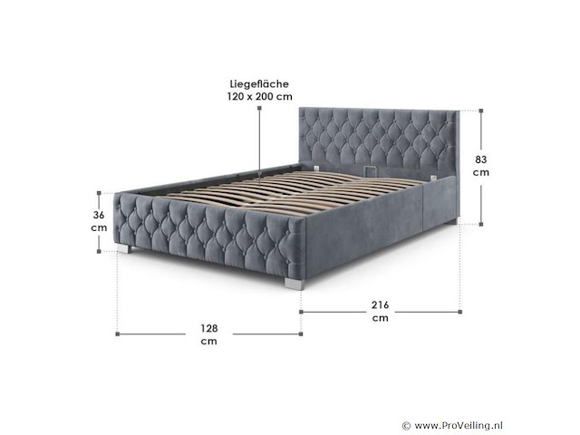 Gestoffeerd bed nizza - 120 x 200 cm - grijs - led verlichting & bedlade - afbeelding 8 van  8