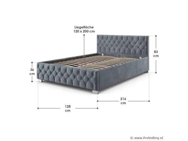 Gestoffeerd bed nizza - 120 x 200 cm - grijs - led verlichting & bedlade - afbeelding 8 van  8