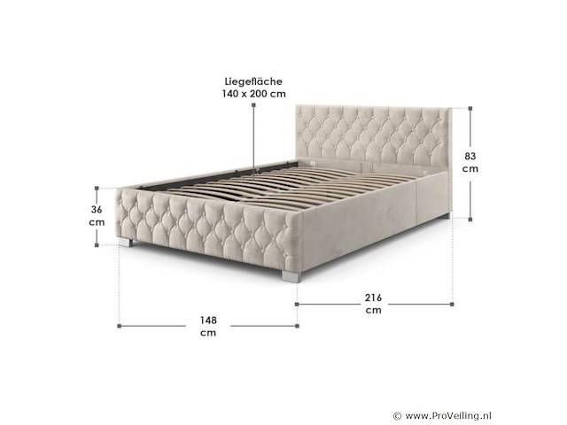 Gestoffeerd bed nizza - 140 x 200 cm - beige - led verlichting & bedlade - afbeelding 8 van  8