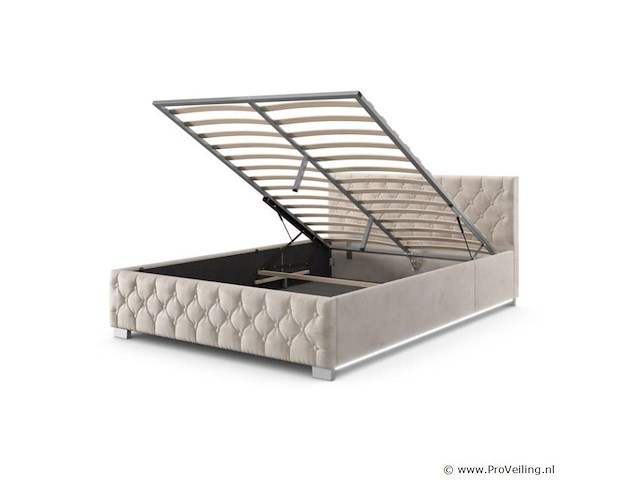 Gestoffeerd bed nizza - 140 x 200 cm - beige - led verlichting & bedlade - afbeelding 3 van  8