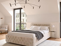 Gestoffeerd bed nizza - 140 x 200 cm - beige - led verlichting & bedlade - afbeelding 2 van  8