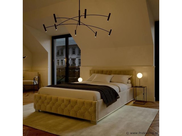 Gestoffeerd bed nizza - 140 x 200 cm - beige - led verlichting & bedlade - afbeelding 7 van  8