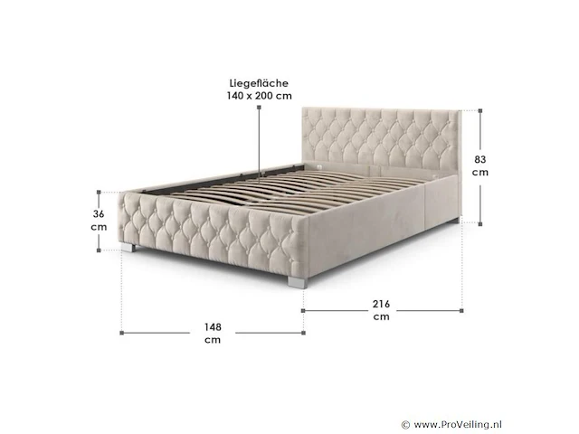 Gestoffeerd bed nizza - 140 x 200 cm - beige - led verlichting & bedlade - afbeelding 8 van  8