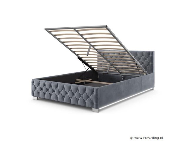 Gestoffeerd bed nizza - 140 x 200 cm - grijs - led verlichting & bedlade - afbeelding 3 van  8