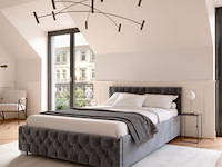 Gestoffeerd bed nizza - 140 x 200 cm - grijs - led verlichting & bedlade - afbeelding 2 van  8