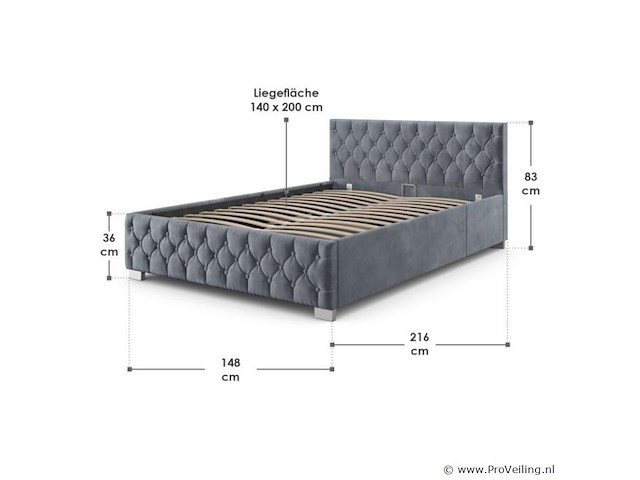 Gestoffeerd bed nizza - 140 x 200 cm - grijs - led verlichting & bedlade - afbeelding 8 van  8