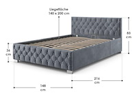Gestoffeerd bed nizza - 140 x 200 cm - grijs - led verlichting & bedlade - afbeelding 8 van  8