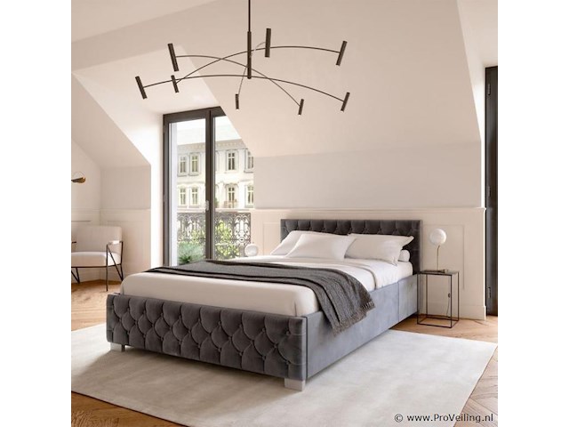 Gestoffeerd bed nizza - 140 x 200 cm - grijs - led verlichting & bedlade - afbeelding 2 van  8