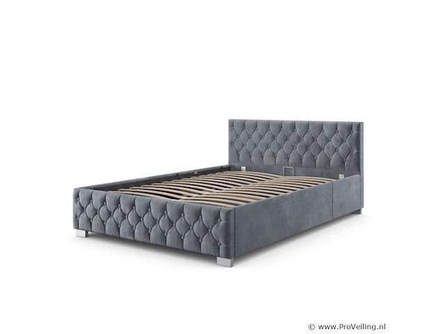 Gestoffeerd bed nizza - 140 x 200 cm - grijs - led verlichting & bedlade - afbeelding 1 van  8