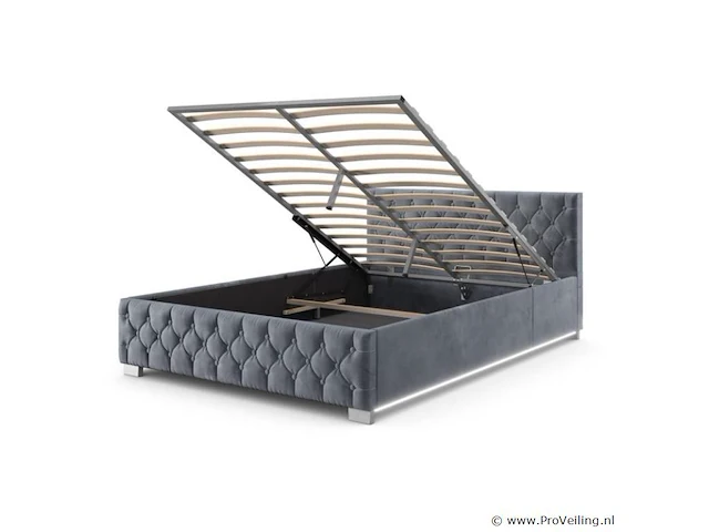 Gestoffeerd bed nizza - 140 x 200 cm - grijs - led verlichting & bedlade - afbeelding 3 van  8