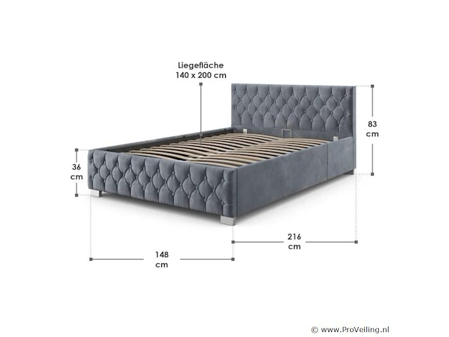 Gestoffeerd bed nizza - 140 x 200 cm - grijs - led verlichting & bedlade - afbeelding 8 van  8
