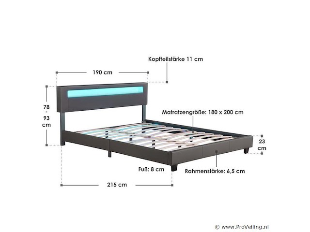 Gestoffeerd bed paris - 180 x 200 cm - donkergrijs - led verlichting - afbeelding 9 van  13