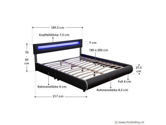 Gestoffeerd bed sevilla - 180 x 200 cm - zwart - led verlichting - afbeelding 13 van  15