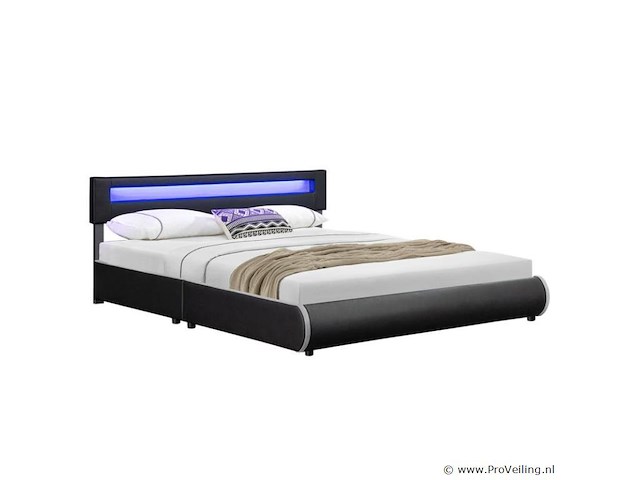 Gestoffeerd bed sevilla - 180 x 200 cm - zwart - led verlichting - afbeelding 1 van  15