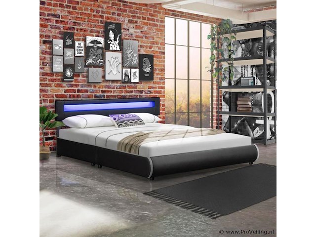 Gestoffeerd bed sevilla - 180 x 200 cm - zwart - led verlichting - afbeelding 8 van  15