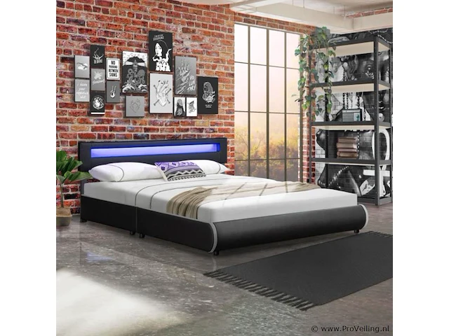 Gestoffeerd bed sevilla - 180 x 200 cm - zwart - led verlichting - afbeelding 8 van  15