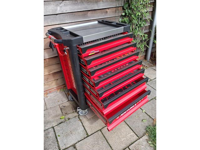 Gevulde gereedschapstrolley met 7 laden +/- 190 delig, air force jet, rood - afbeelding 12 van  22