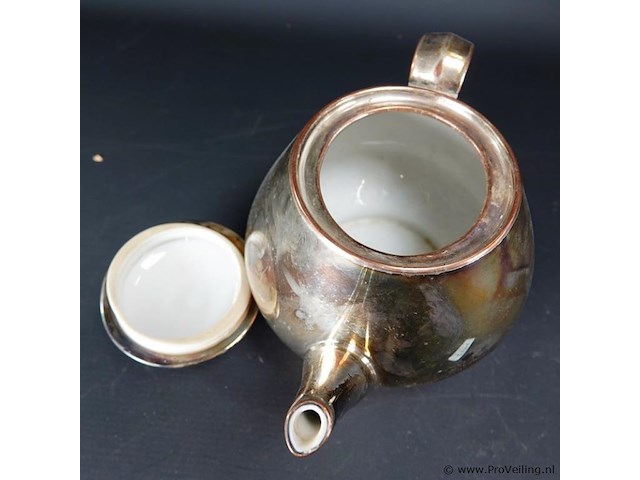 Gezilverde porseleinen theepot - afbeelding 4 van  5