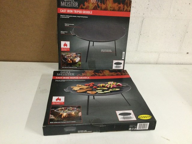 Gietijzeren bakplaat op poten voor kampvuur, grill meister, cast iron tripod griddle, zwart - afbeelding 1 van  4