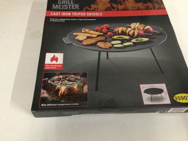 Gietijzeren bakplaat op poten voor kampvuur, grill meister, cast iron tripod griddle, zwart - afbeelding 3 van  4
