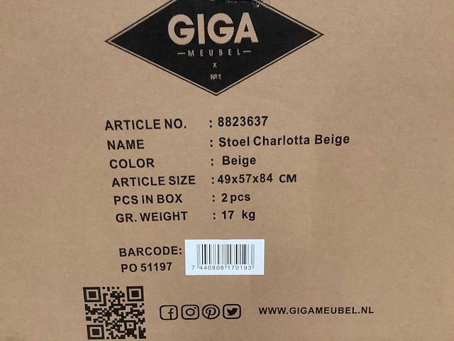 Giga meubel charlotta stof/metaal eetkamerstoel (6x) - afbeelding 5 van  5