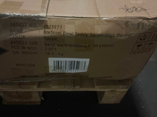 Giga meubel dewi taupe barstoel (2x) - afbeelding 4 van  4