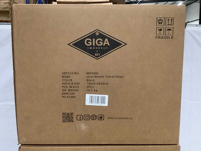 Giga meubel mendy velvet zwart eetkamerstoel (4x) - afbeelding 6 van  7