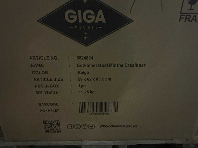 Giga meubel minthe beige eetkamerstoel (4x) - afbeelding 5 van  5