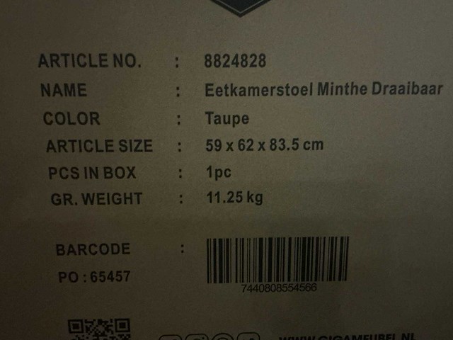 Giga meubel minthe taupe eetkamerstoel (6x) - afbeelding 4 van  4