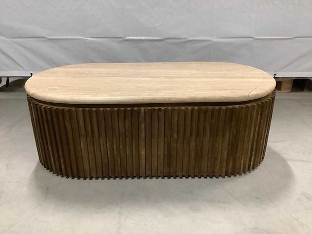 Giga meubel sven ovaal travertin/hout salontafel - afbeelding 4 van  5