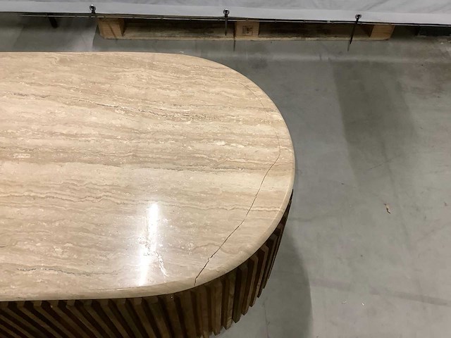 Giga meubel sven ovaal travertin/hout salontafel - afbeelding 5 van  5