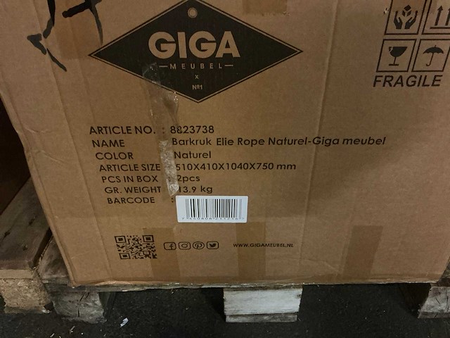 Gigameubel elle rope naturel 8823738 barkruk (4x) - afbeelding 6 van  6