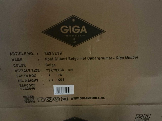 Gigameubel gilbert beige met opbergruimte 8824219 poef - afbeelding 4 van  4