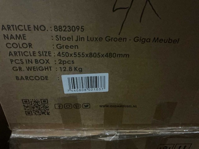 Gigameubel jin luxe groen 8823095 eetkamerstoel (6x) - afbeelding 5 van  5