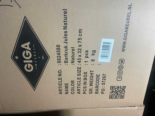 Gigameubel jules naturel 8824580 barkruk (3x) - afbeelding 6 van  6