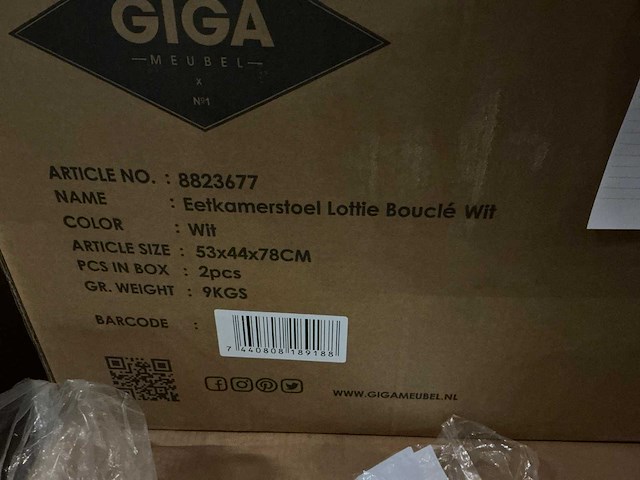 Gigameubel lottie bouclé wit eetkamerstoel (10x) - afbeelding 4 van  6