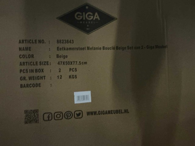 Gigameubel melanie boucle beige 8823843 eetkamerstoel (6x) - afbeelding 6 van  8