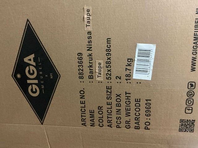 Gigameubel nisa taupe 8823669 barkruk (2x) - afbeelding 6 van  6