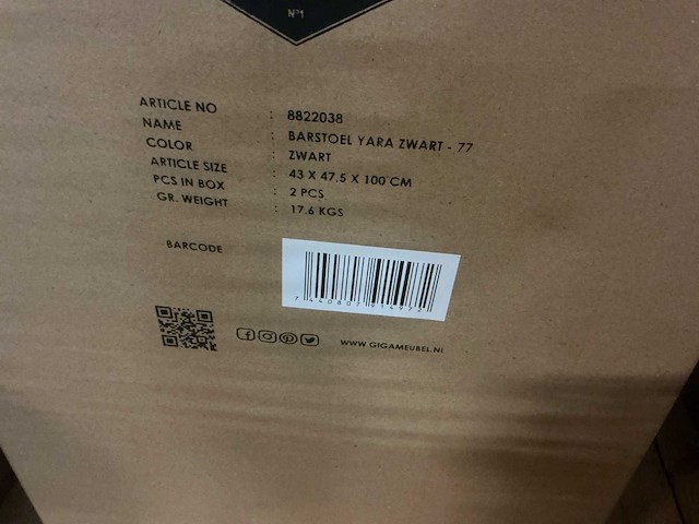 Gigameubel yara zwart 8822038 barstoel - afbeelding 5 van  5