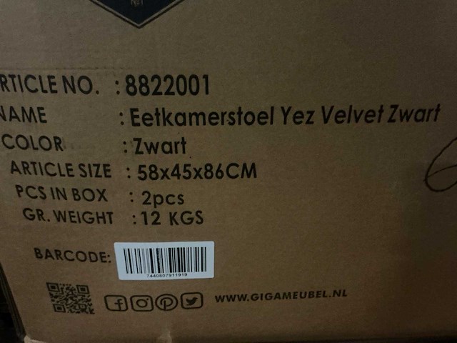 Gigameubel yez velvet zwart eetkamerstoel (4x) - afbeelding 5 van  5