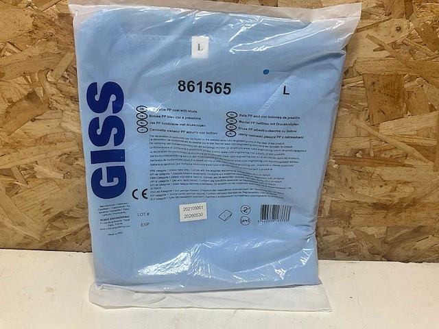 Giss licht blauwe pp jas met drukknopen maat l (40x) - afbeelding 1 van  1