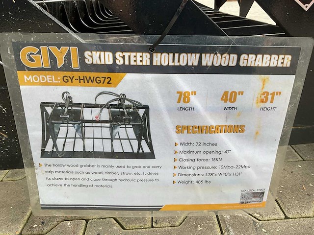 Giyi x-hwg72 skid steer hollow wood grabber schranklader - afbeelding 9 van  10