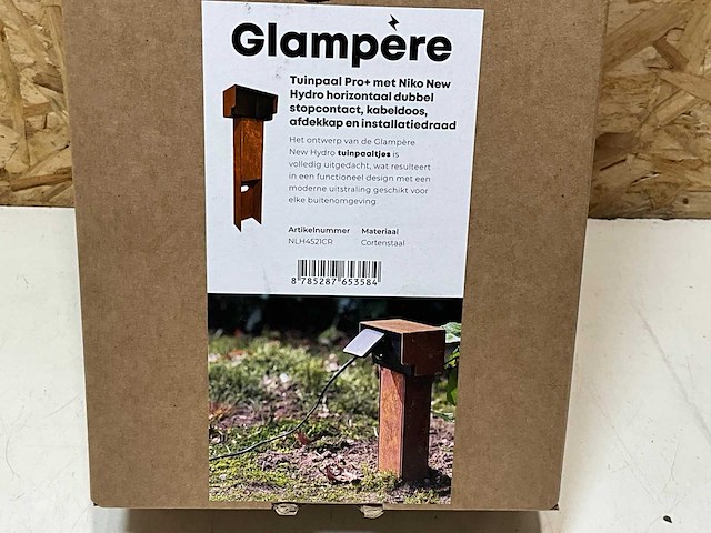 Glampere tuinpaal cortenstaal met wandcontactdoos ra 2-voudig - afbeelding 3 van  3