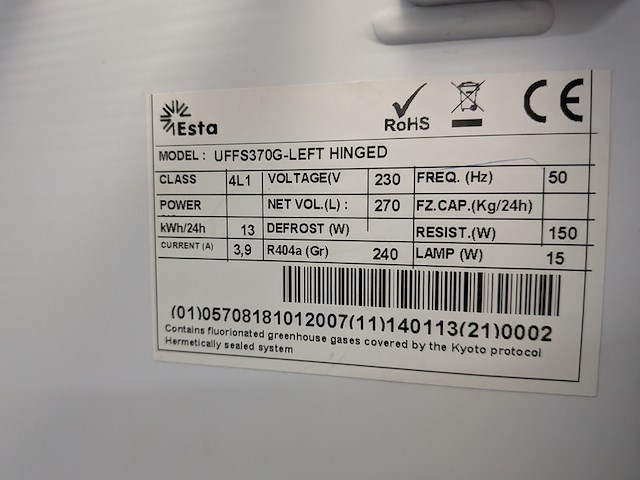 Glasdeurvrieskast esta, uffs370g-left hinged - afbeelding 6 van  6